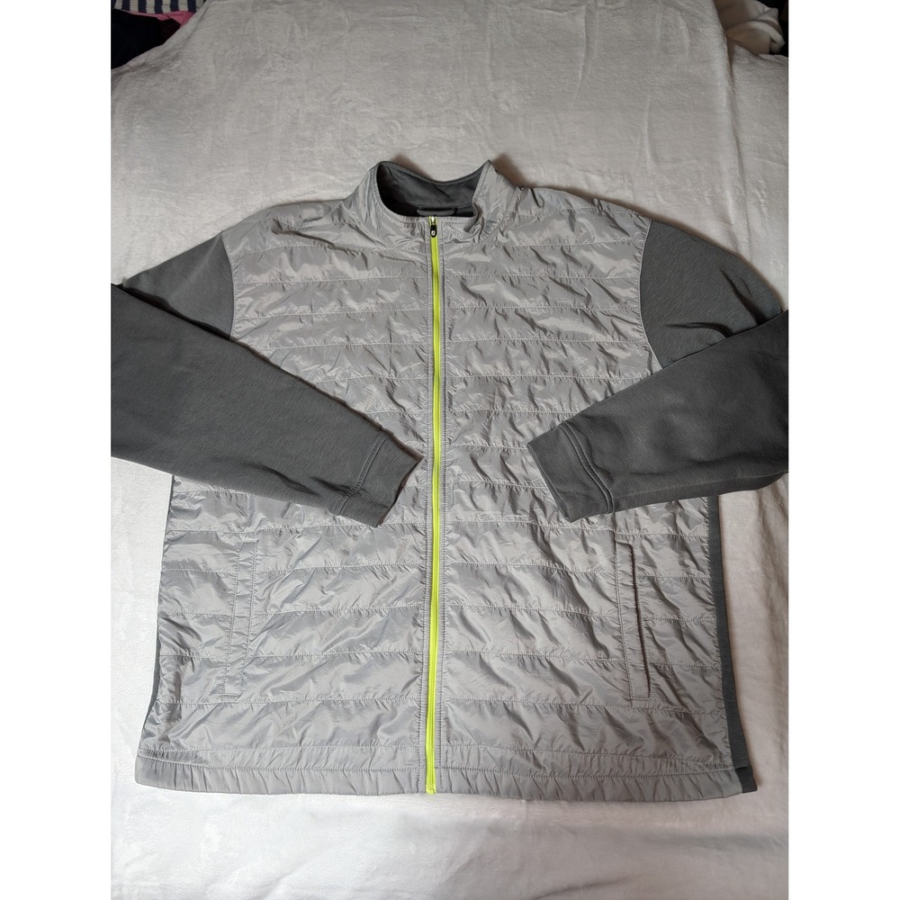 FootJoy Mens 3XL Hybrid Golf Jacket Grey Neon Yellow Full Zip Quilted Fleece